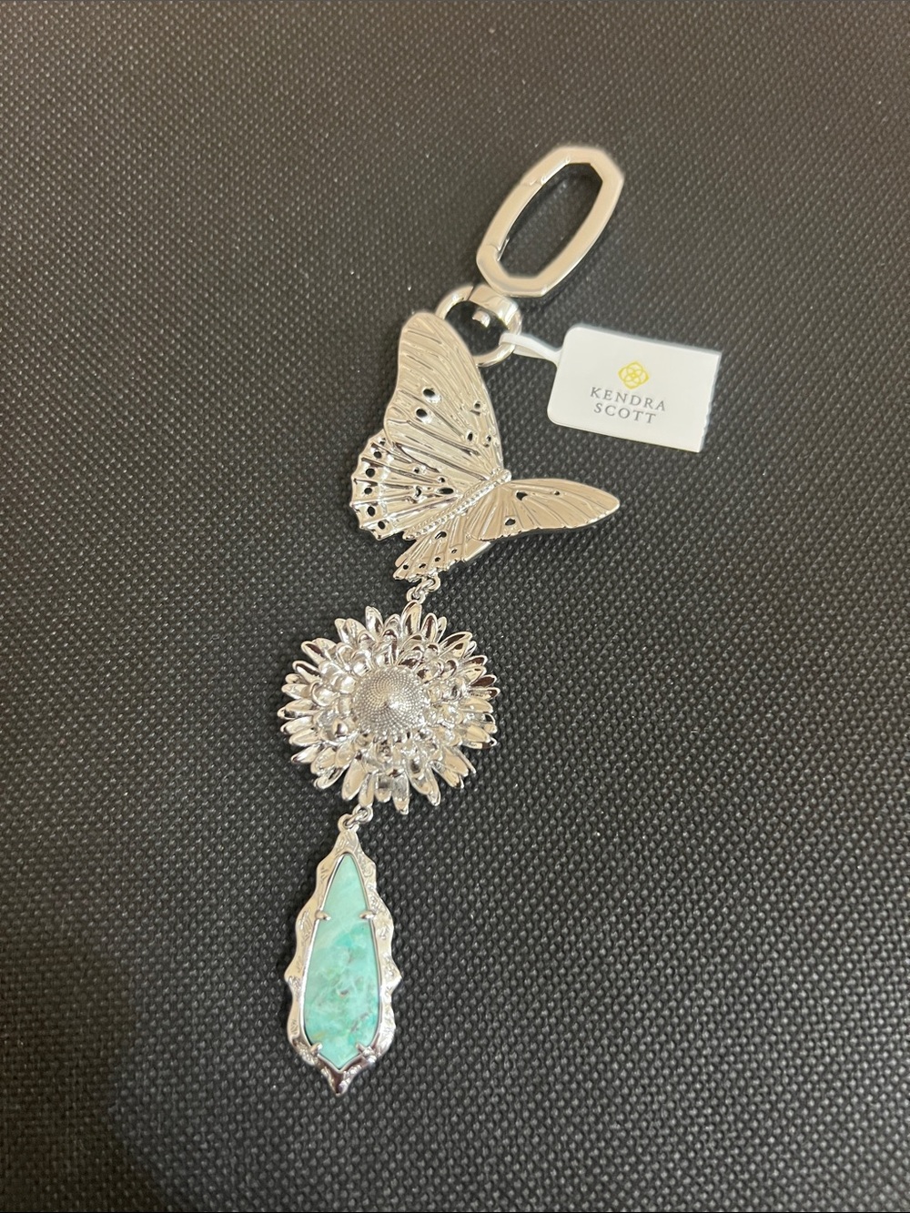 Kendra Scott Silver Butterfly Sunflower Turquoise Drop Bag Charm